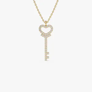 14k Diamond Heart-Key Pendant Necklace