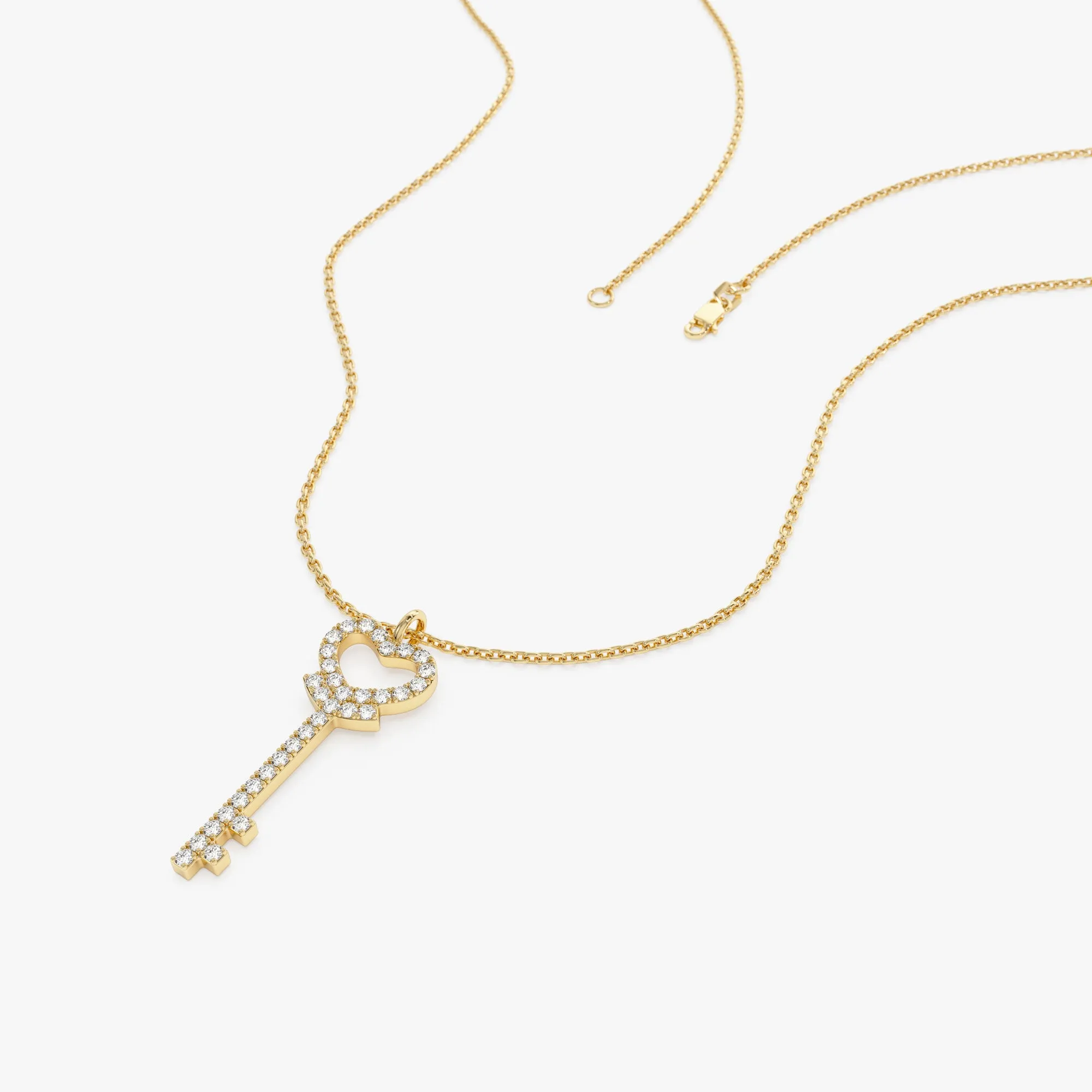 14k Diamond Heart-Key Pendant Necklace