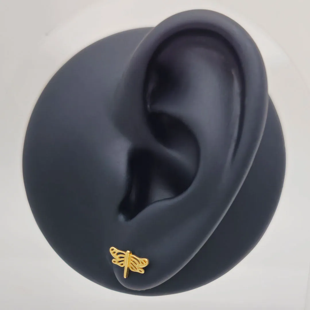 14k Dragonfly Outline Stud Earrings