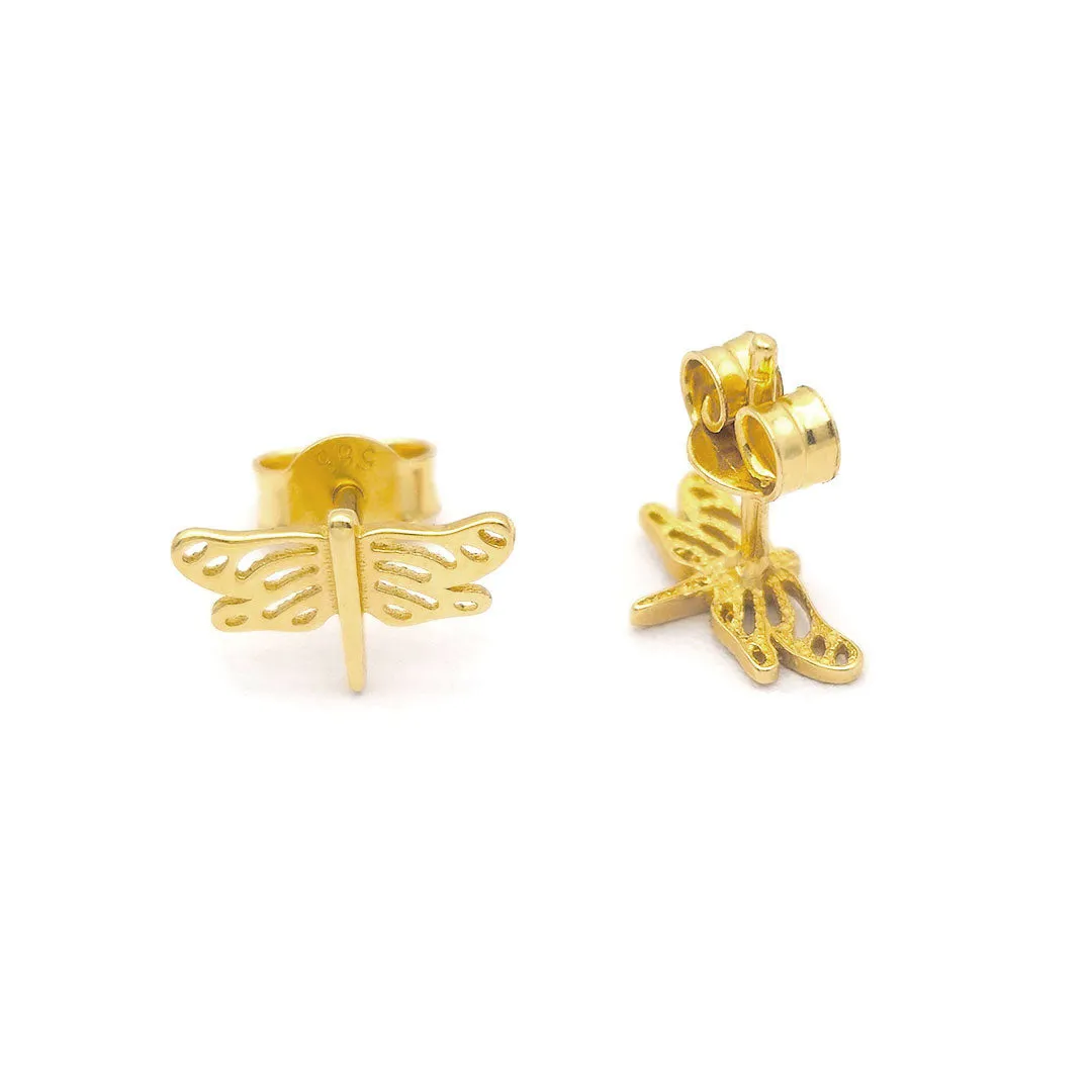 14k Dragonfly Outline Stud Earrings