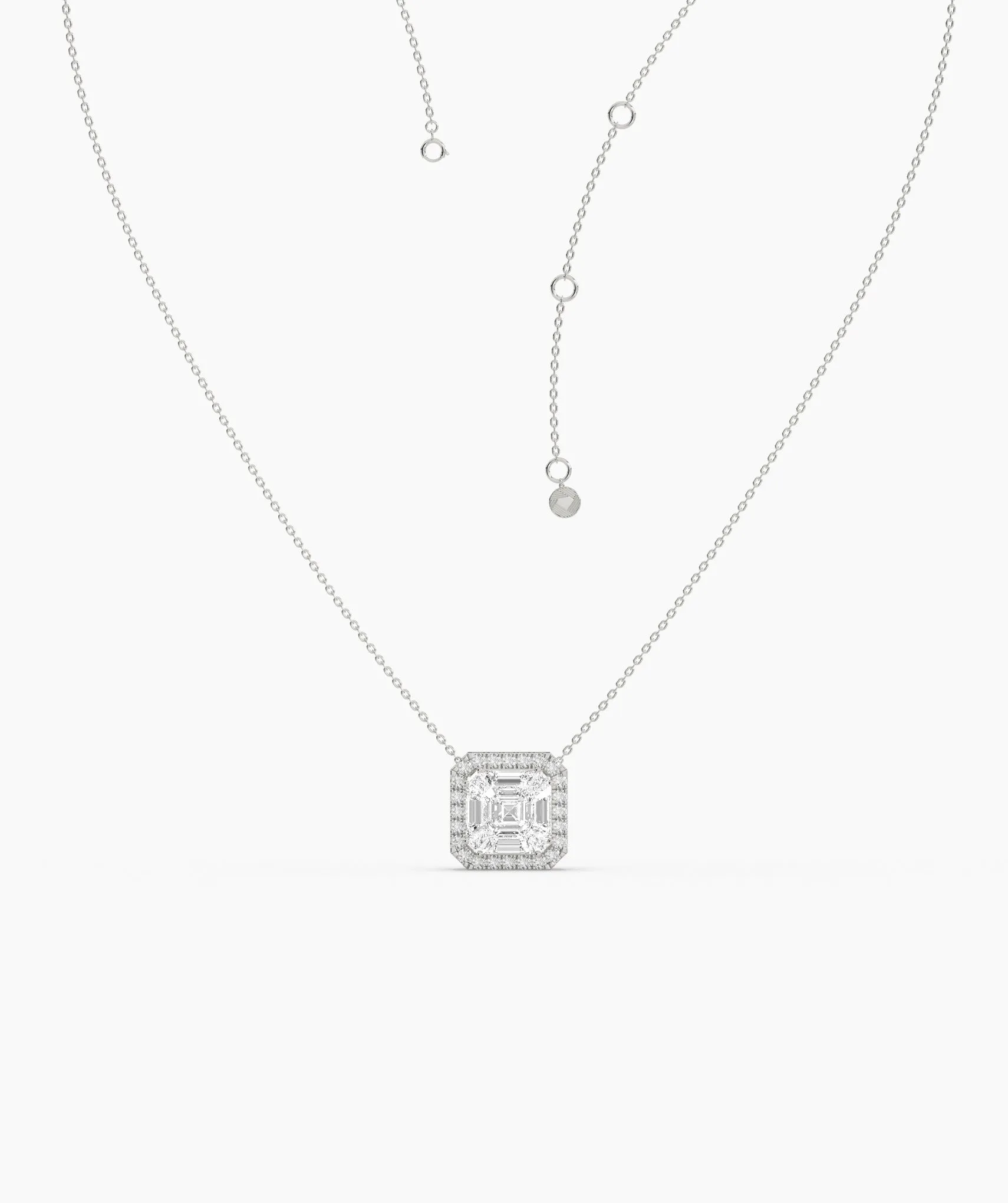 14K Gold Asscher Diamond Halo Pendant