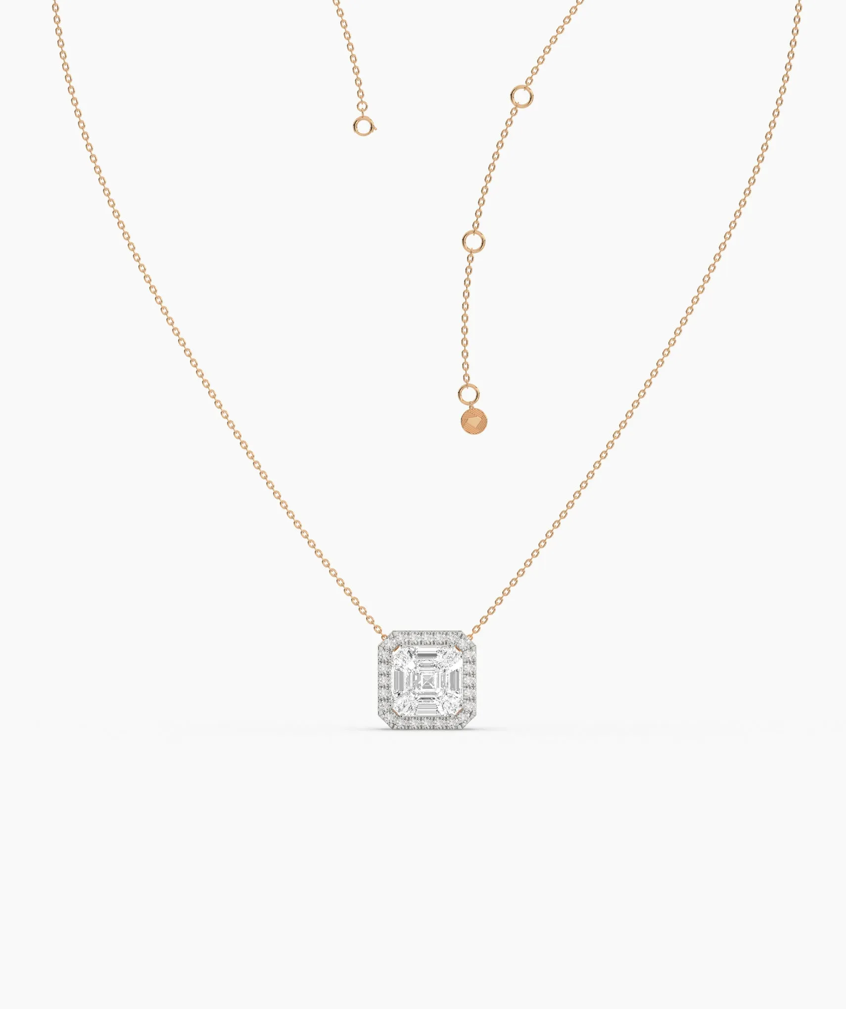 14K Gold Asscher Diamond Halo Pendant