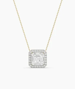 14K Gold Asscher Diamond Halo Pendant