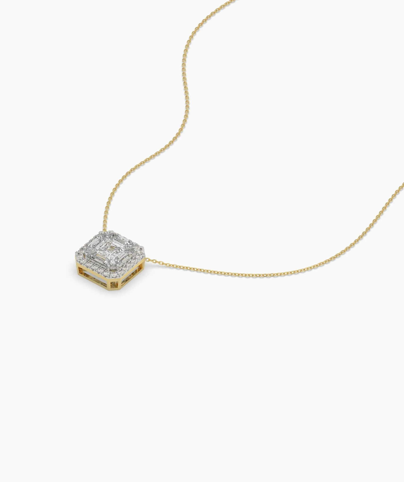 14K Gold Asscher Diamond Halo Pendant