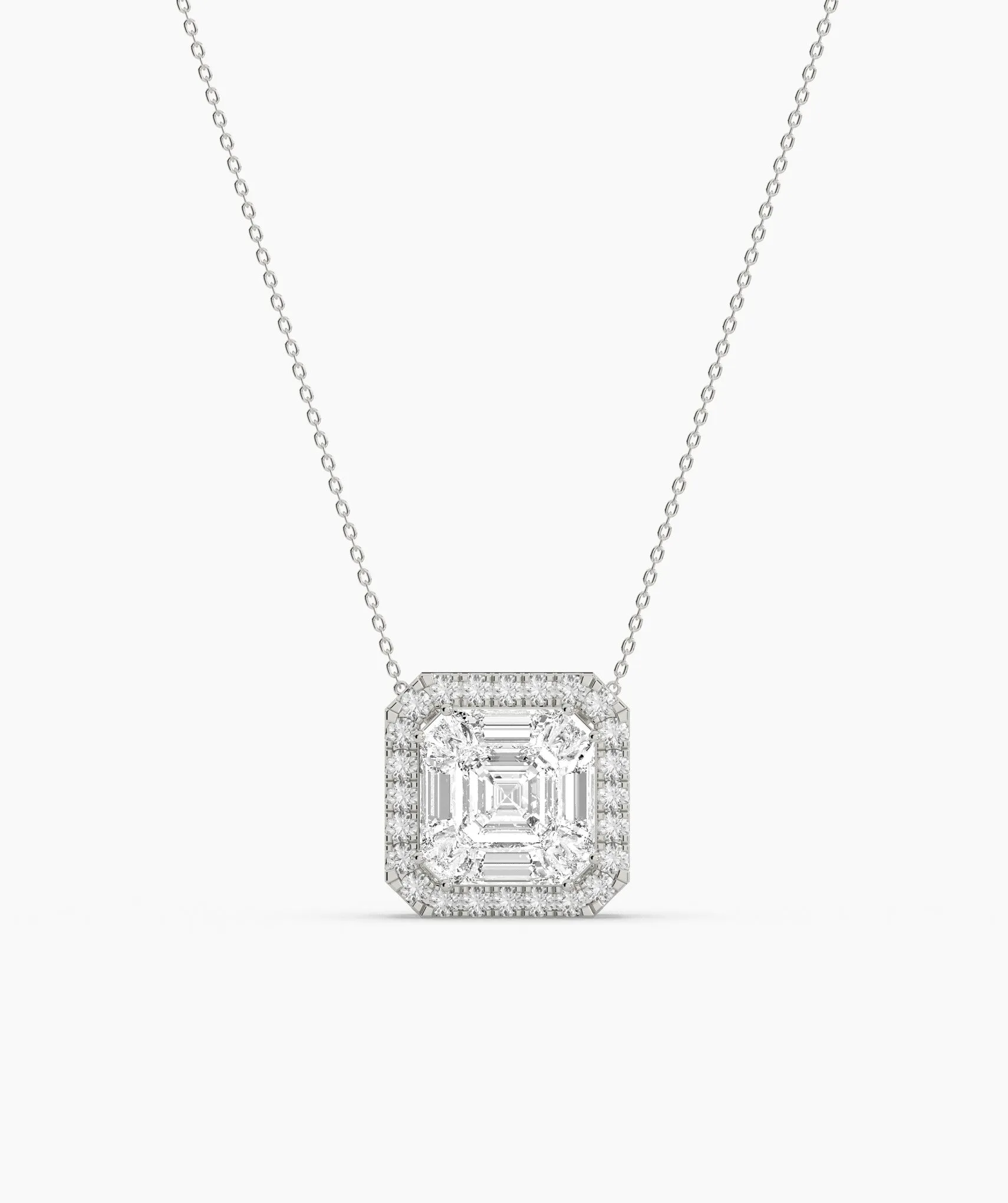 14K Gold Asscher Diamond Halo Pendant