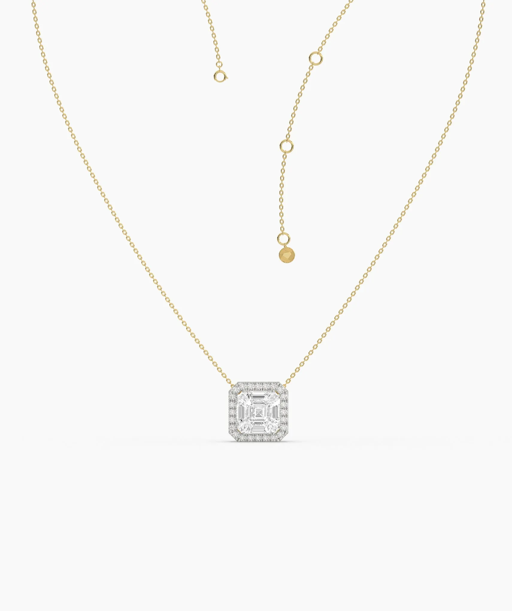 14K Gold Asscher Diamond Halo Pendant