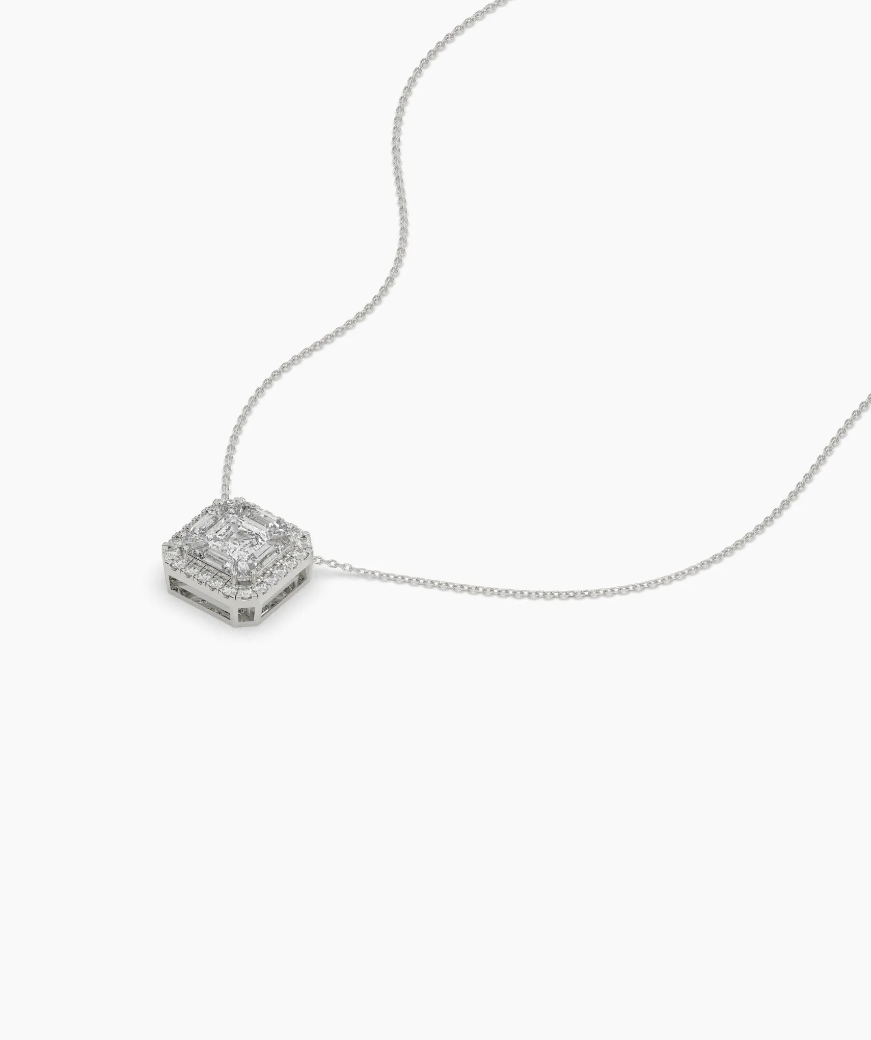 14K Gold Asscher Diamond Halo Pendant