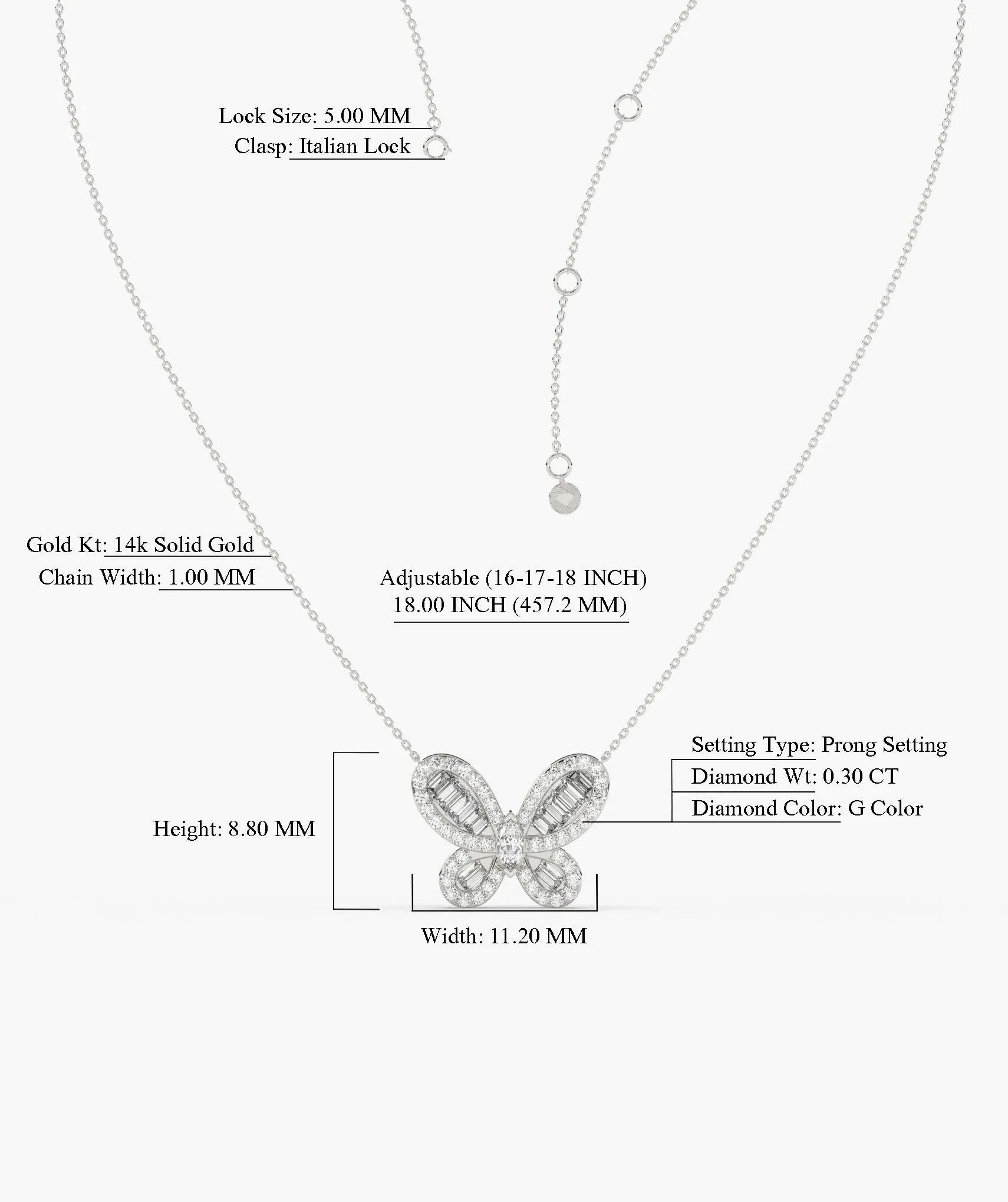 14K Gold Butterfly Diamond Pendant