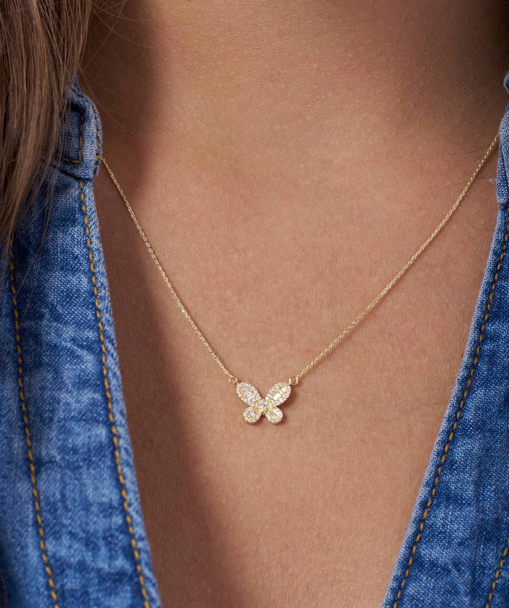 14K Gold Butterfly Diamond Pendant