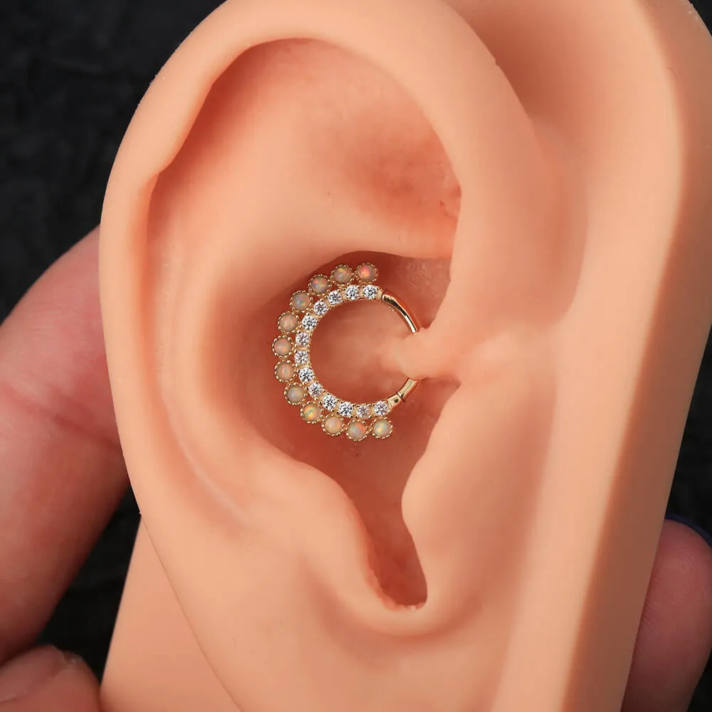 14K Gold CZ Opal Clicker Daith Hoop 16G Septum Hoop