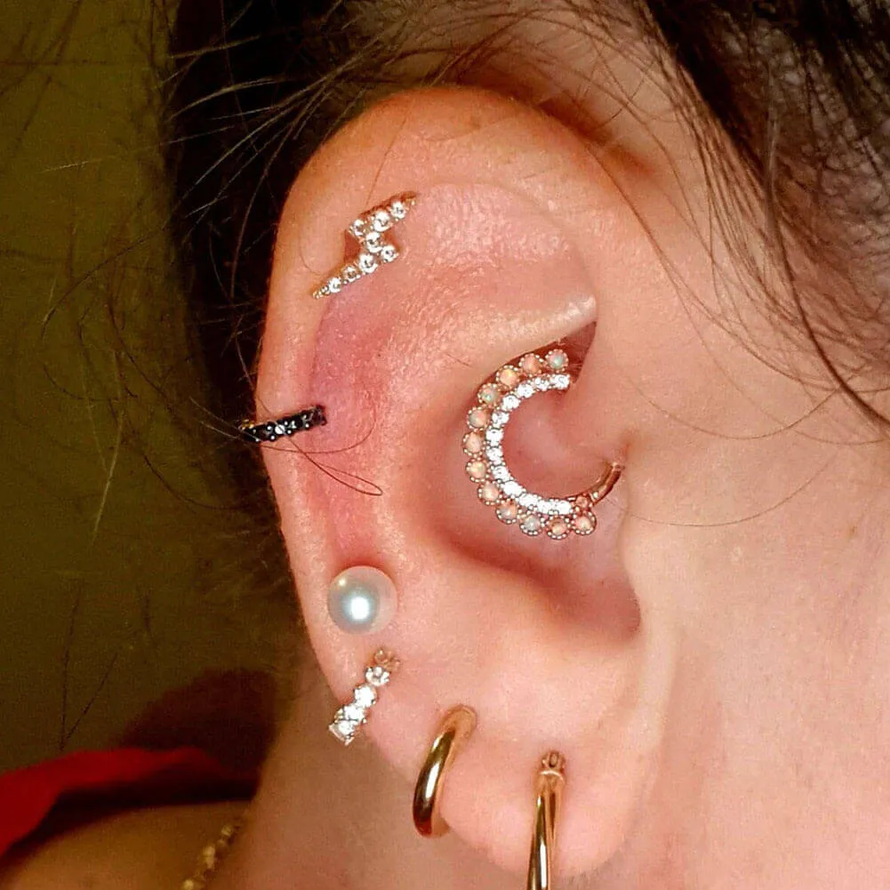 14K Gold CZ Opal Clicker Daith Hoop 16G Septum Hoop