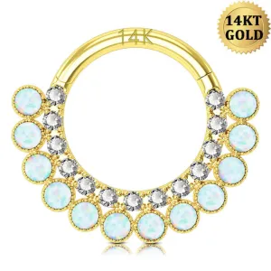 14K Gold CZ Opal Clicker Daith Hoop 16G Septum Hoop
