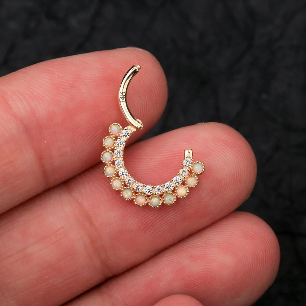 14K Gold CZ Opal Clicker Daith Hoop 16G Septum Hoop