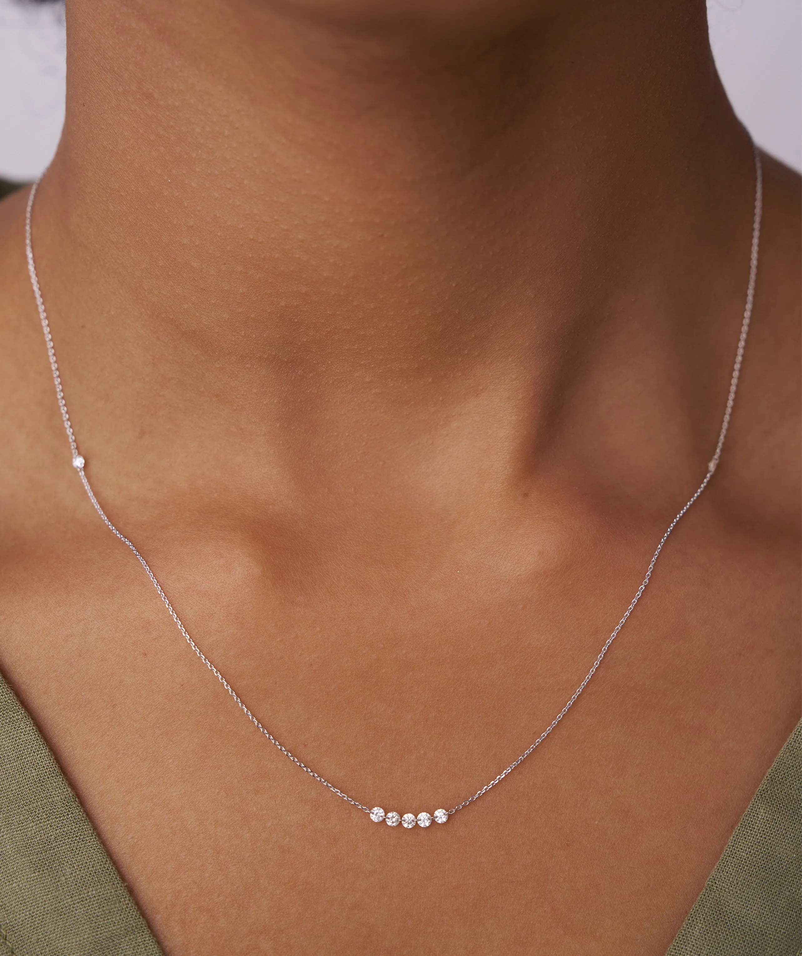 14K Gold Diamond Bar Necklace