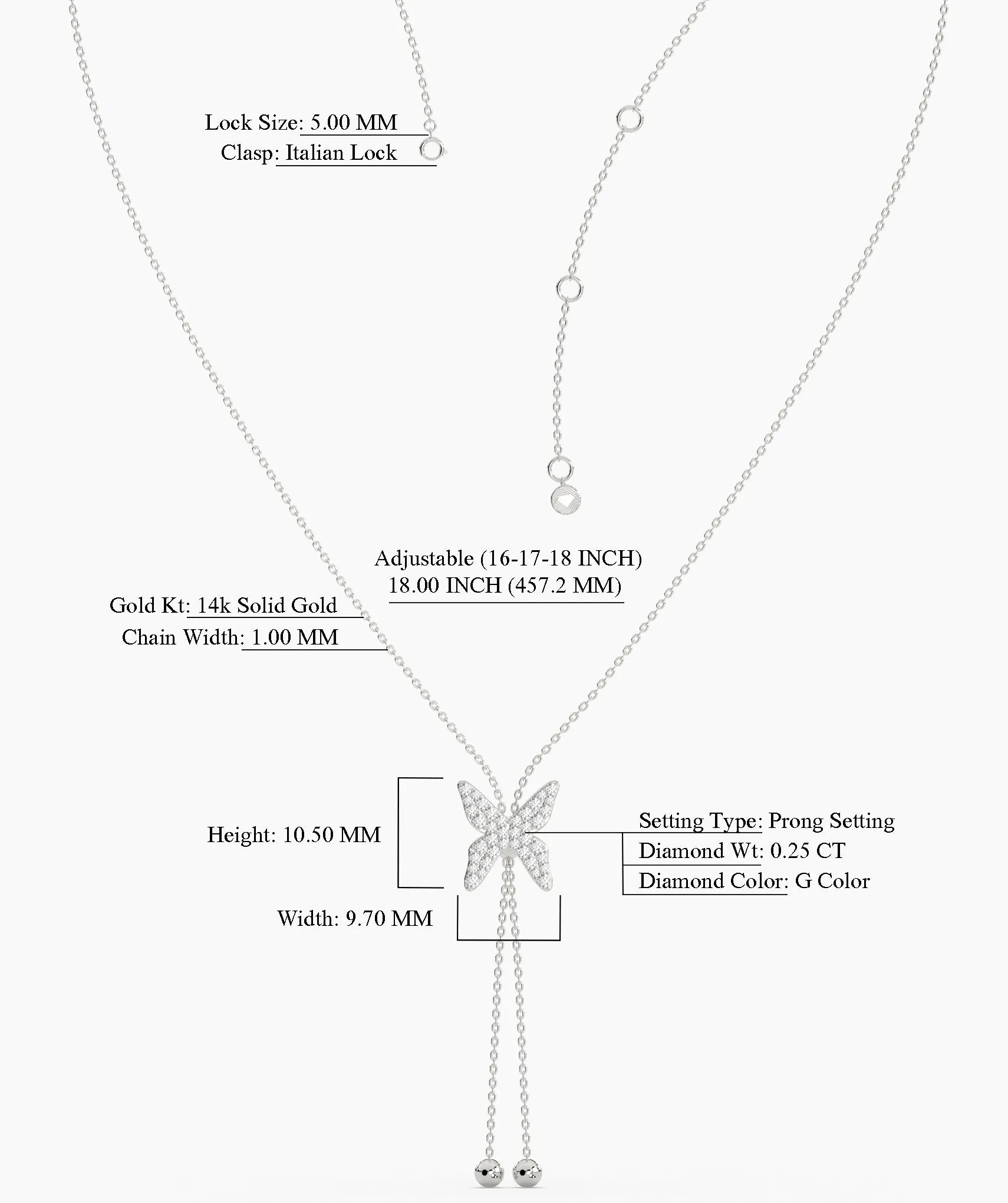 14K Gold Diamond Butterfly Lariat Necklace