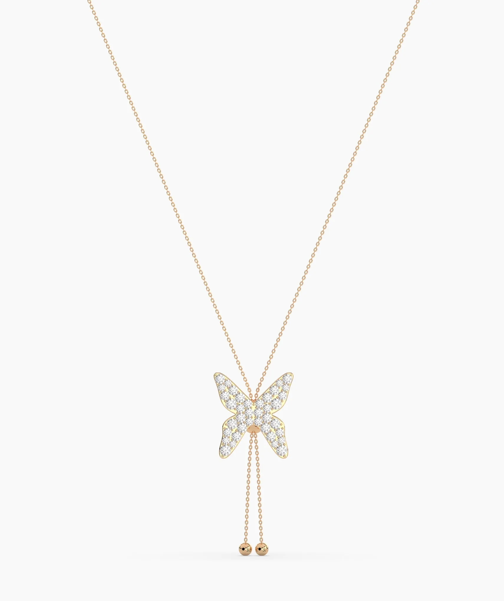 14K Gold Diamond Butterfly Lariat Necklace