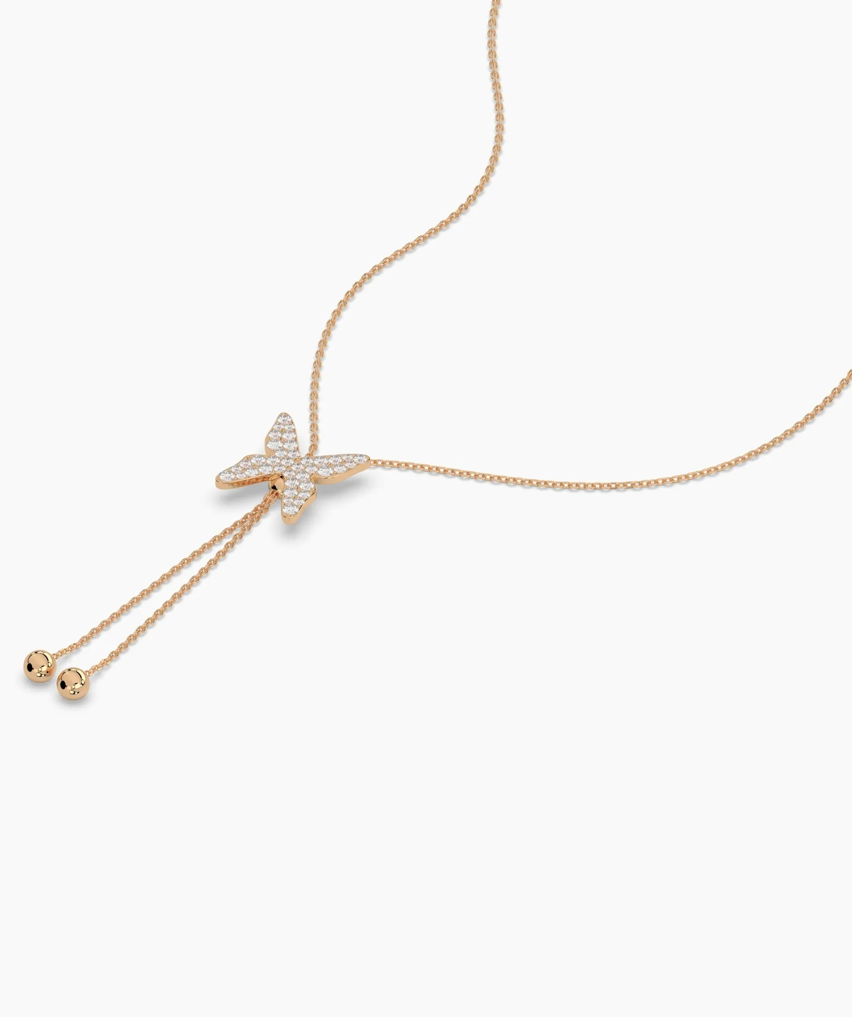 14K Gold Diamond Butterfly Lariat Necklace