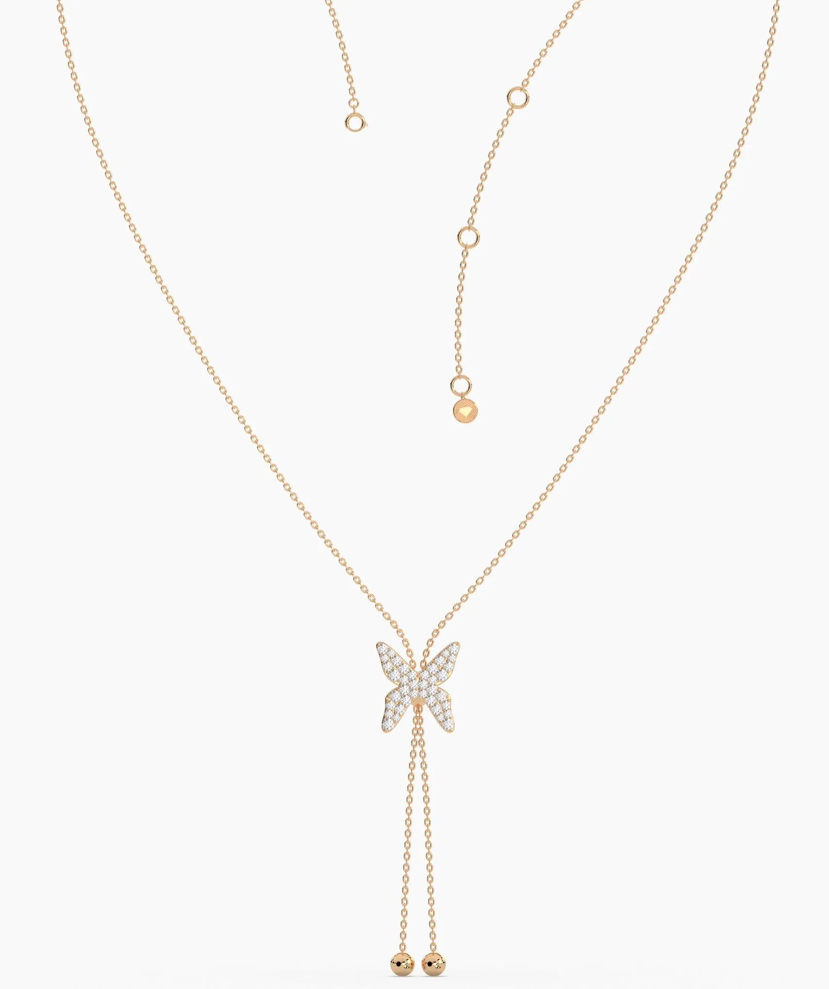 14K Gold Diamond Butterfly Lariat Necklace
