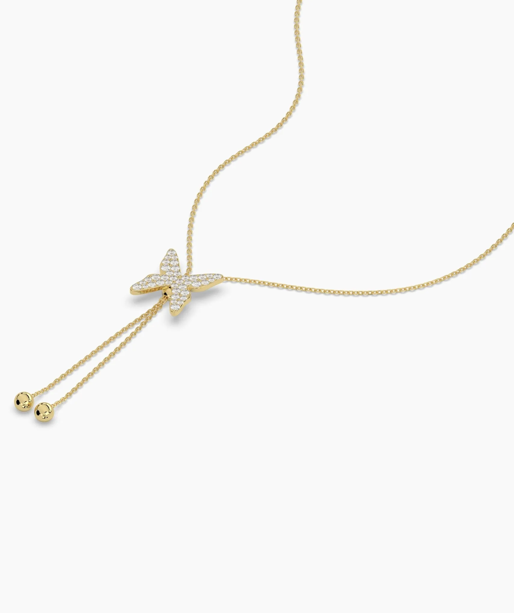 14K Gold Diamond Butterfly Lariat Necklace