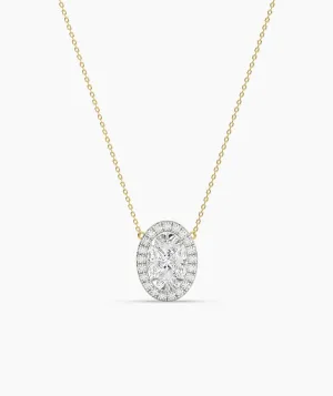 14K Gold Diamond Oval Halo Necklace