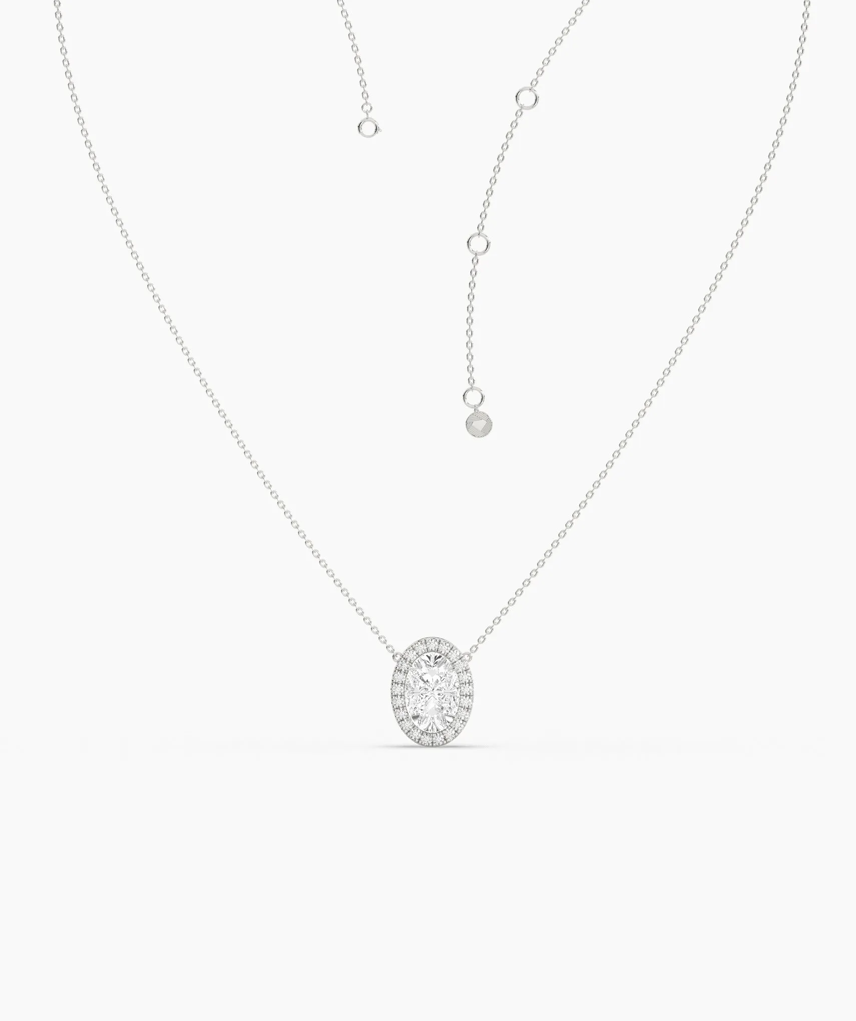 14K Gold Diamond Oval Halo Necklace