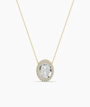 14K Gold Diamond Oval Halo Necklace