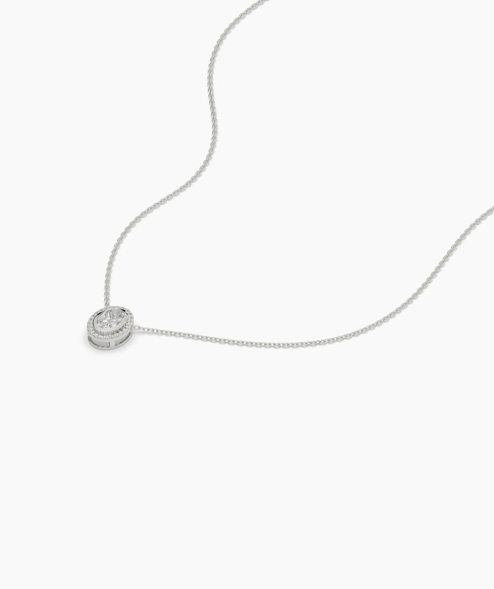 14K Gold Diamond Oval Halo Necklace