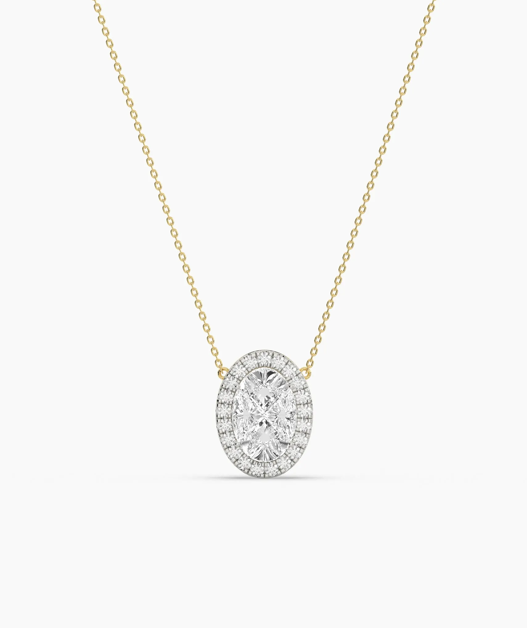 14K Gold Diamond Oval Halo Necklace