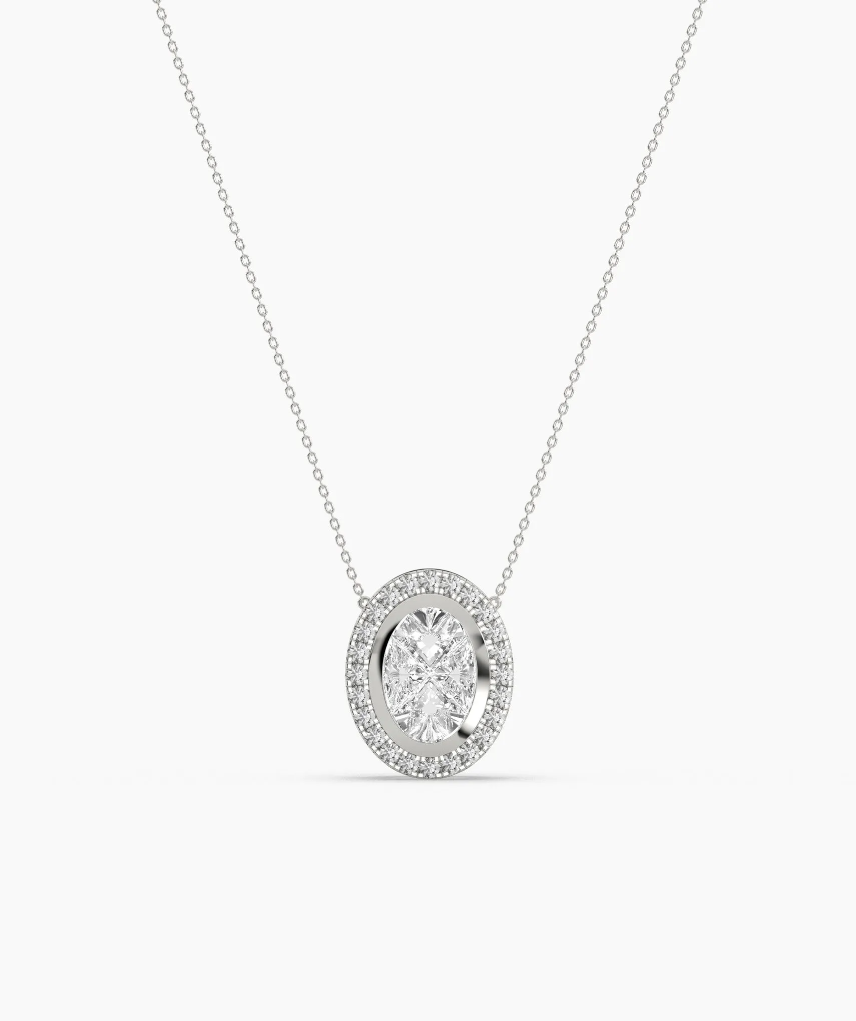14K Gold Diamond Oval Halo Necklace