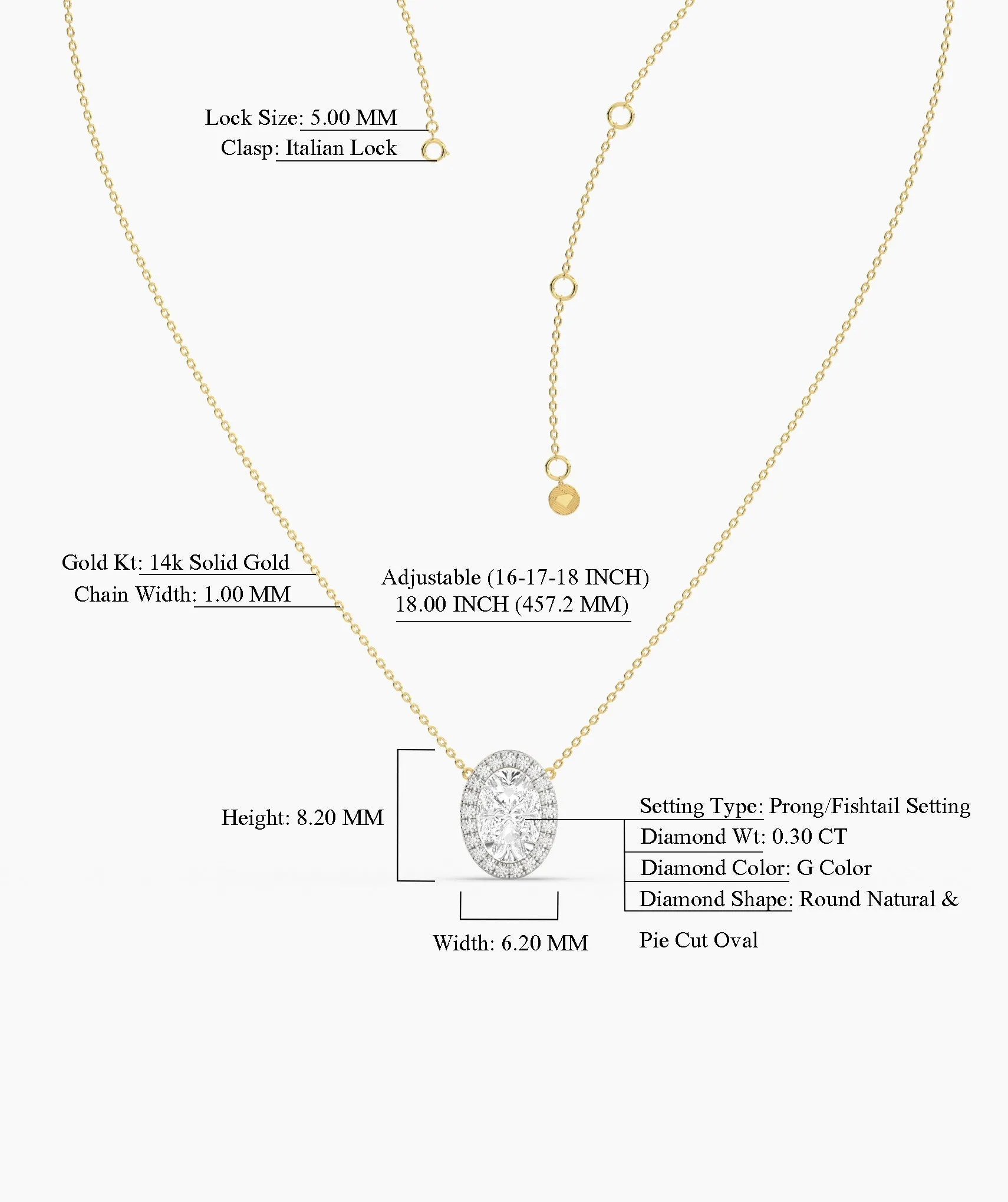 14K Gold Diamond Oval Halo Necklace