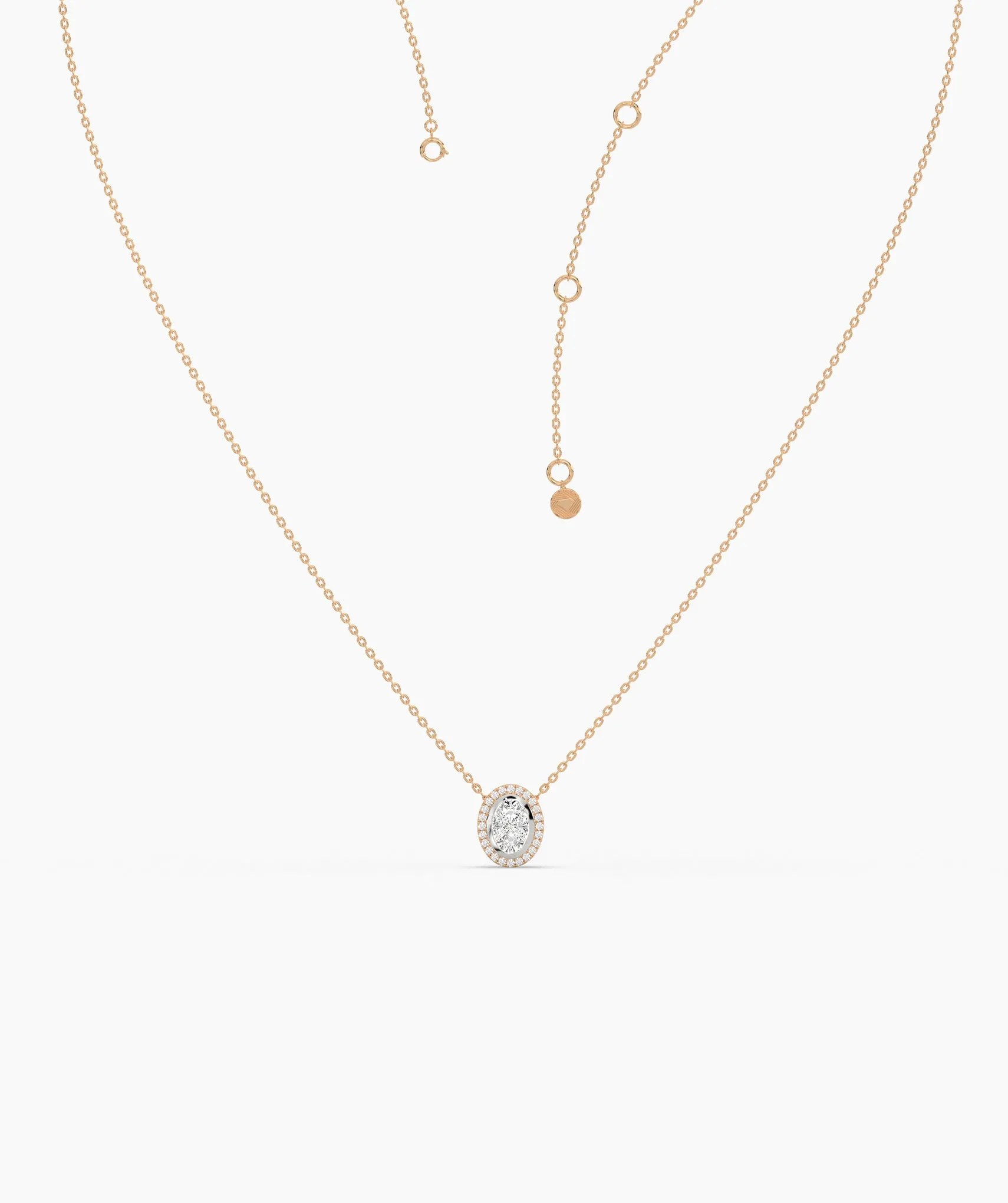 14K Gold Diamond Oval Halo Necklace