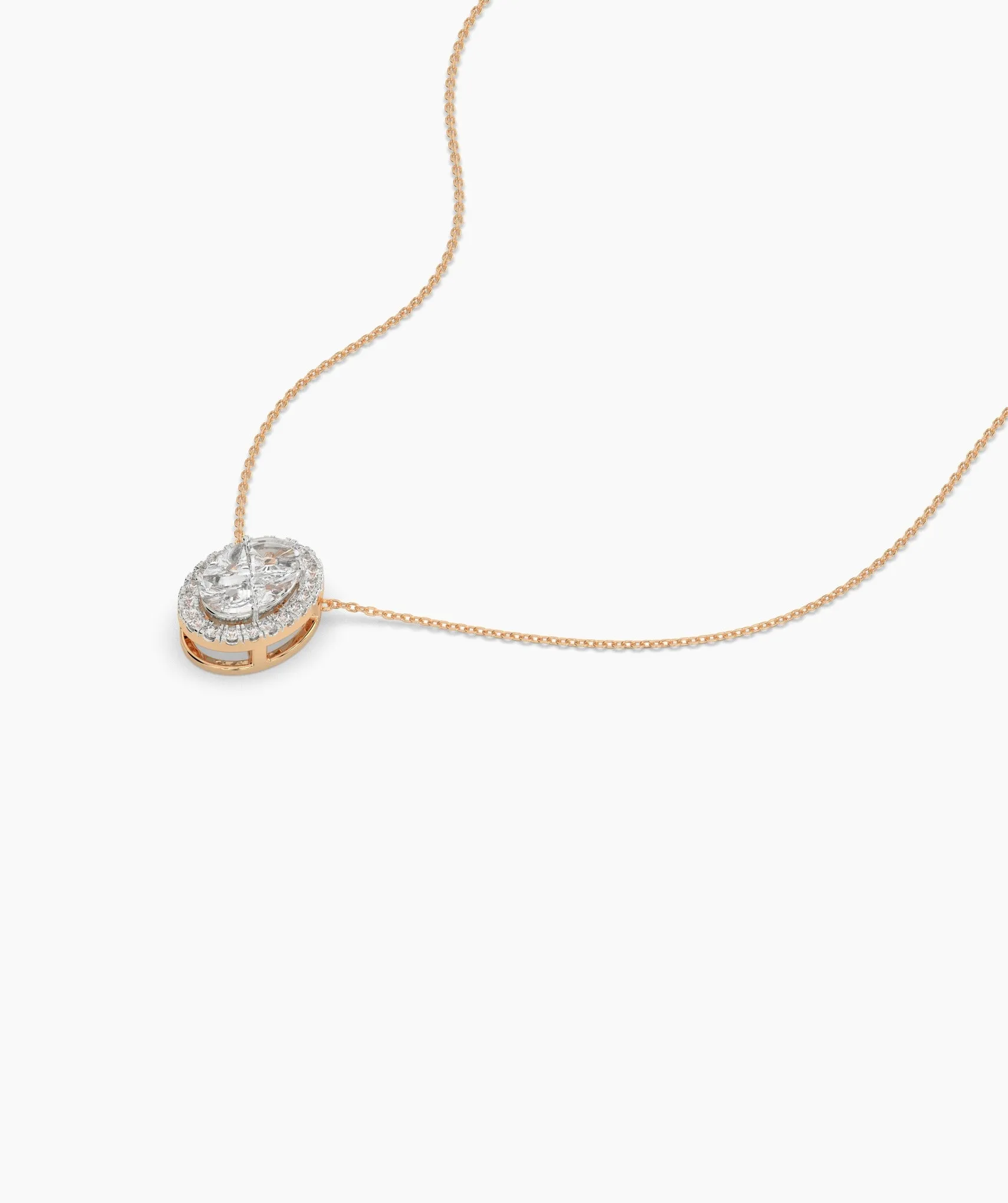 14K Gold Diamond Oval Halo Necklace