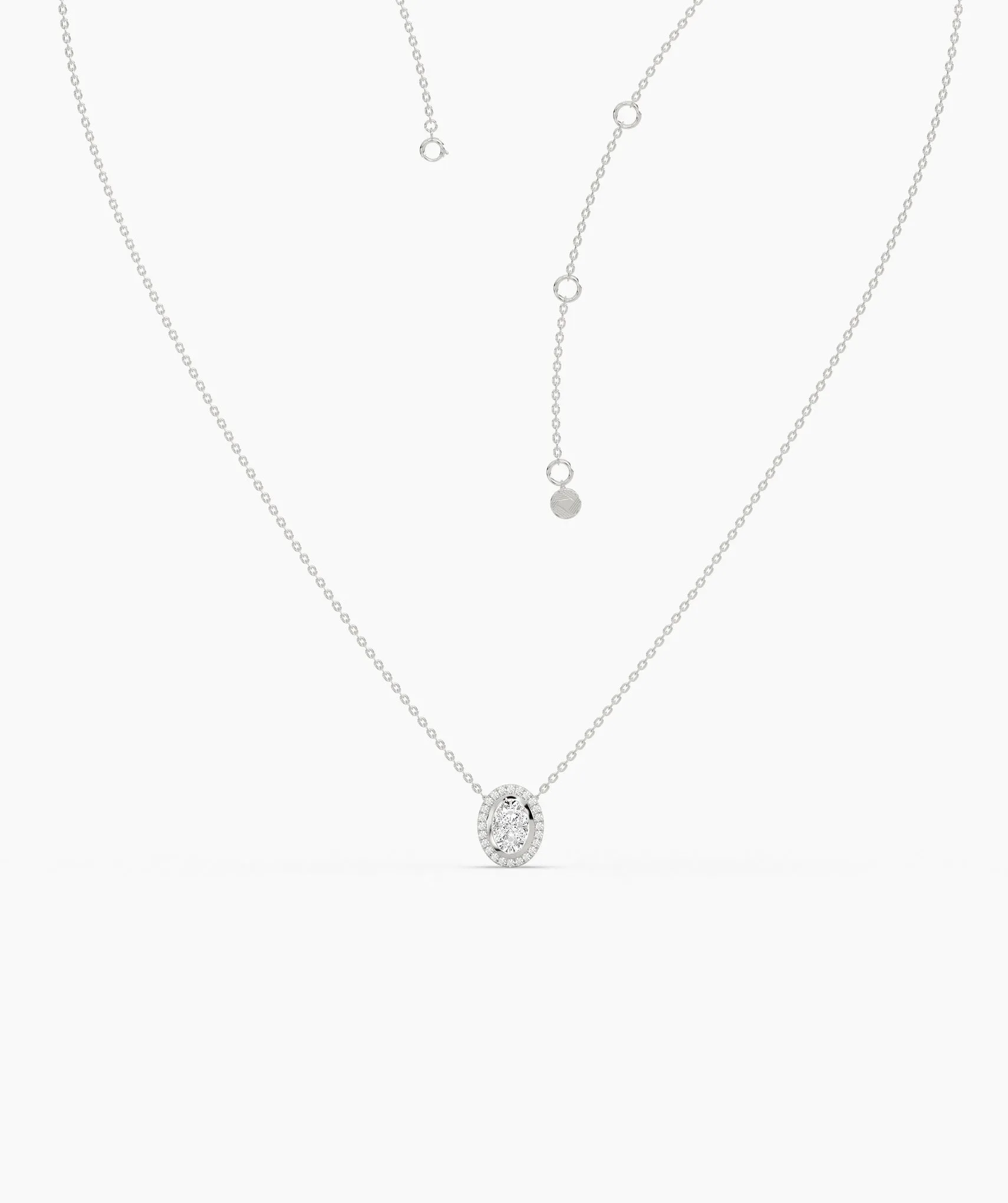 14K Gold Diamond Oval Halo Necklace