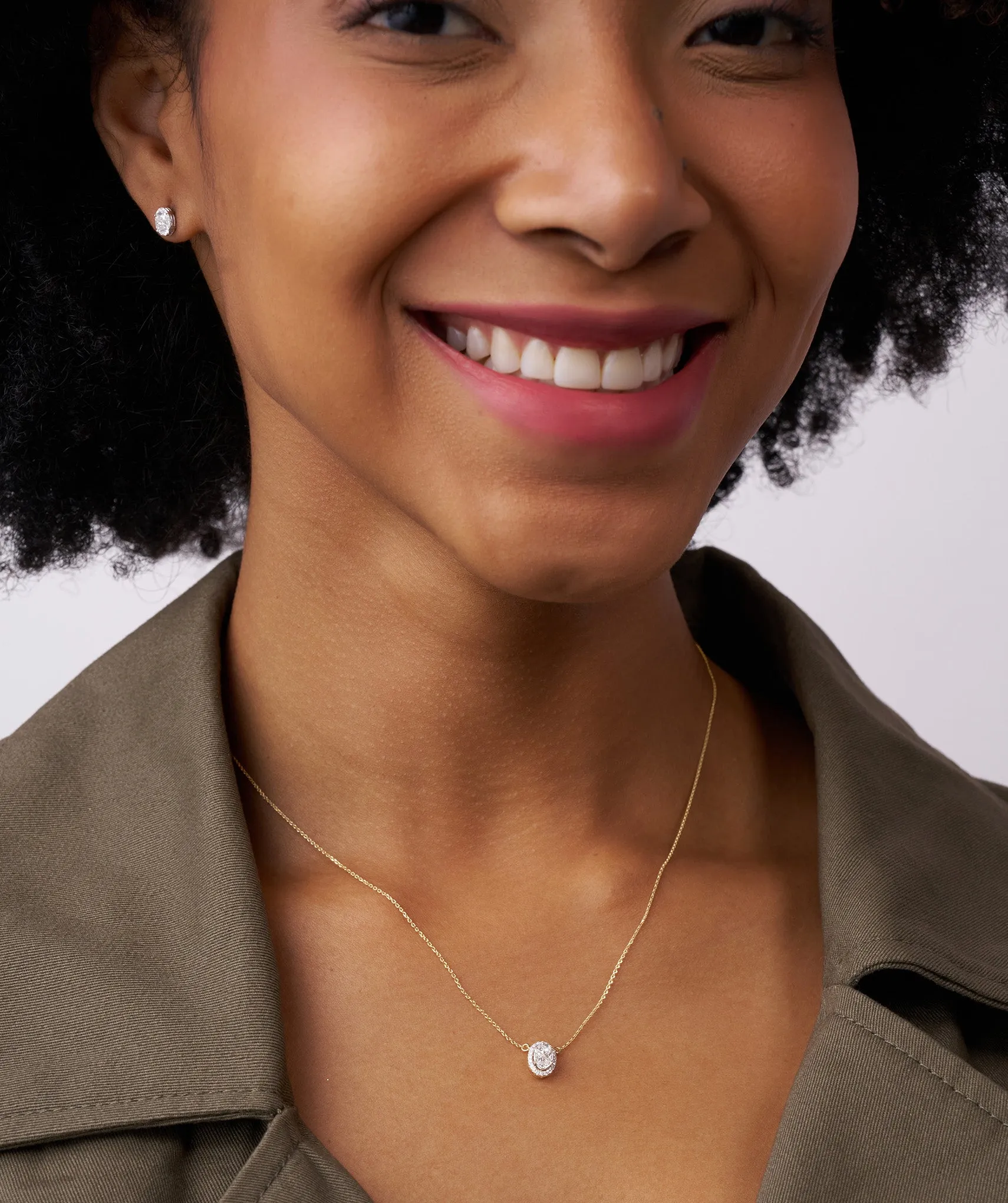 14K Gold Diamond Oval Halo Necklace