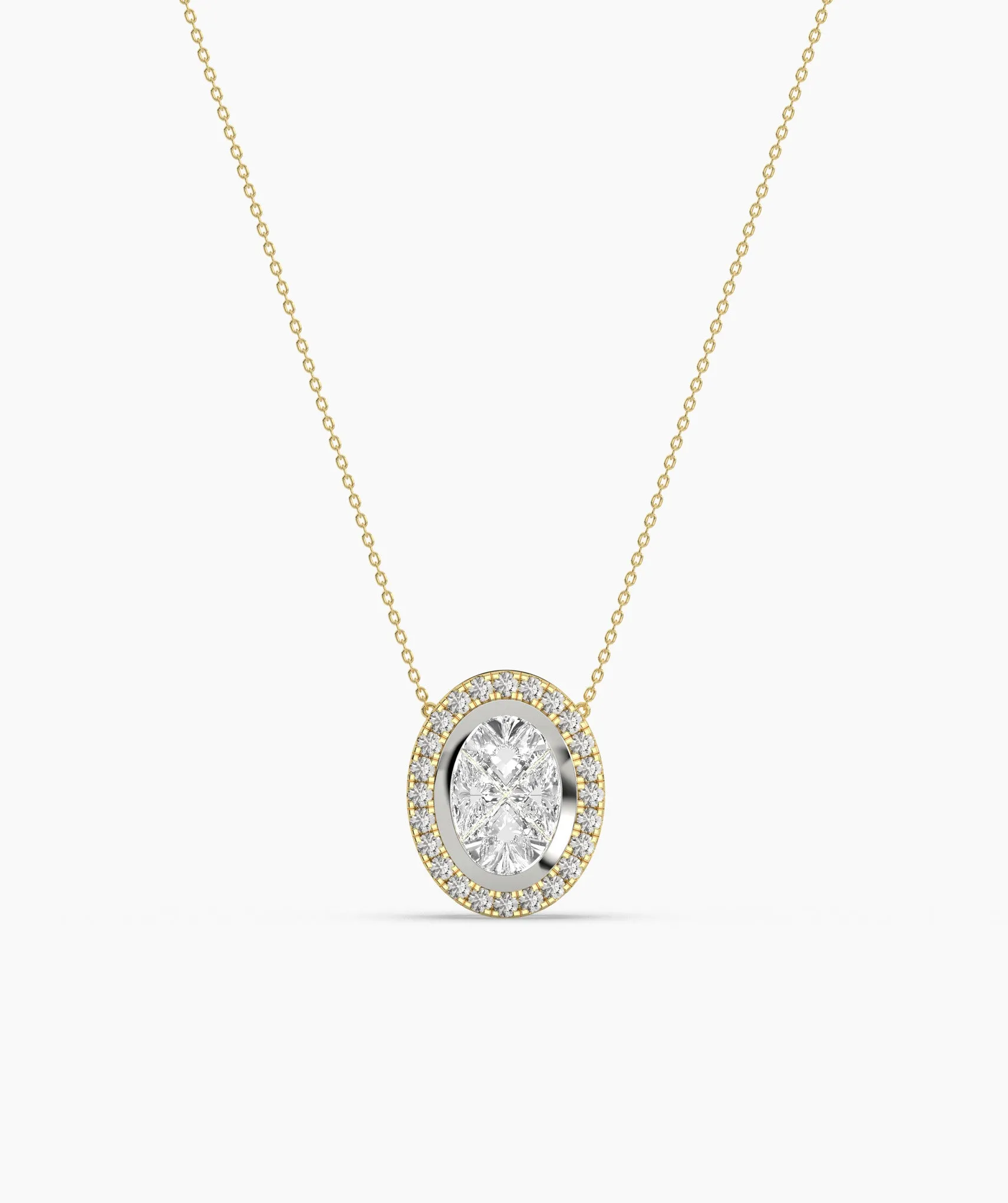 14K Gold Diamond Oval Halo Necklace