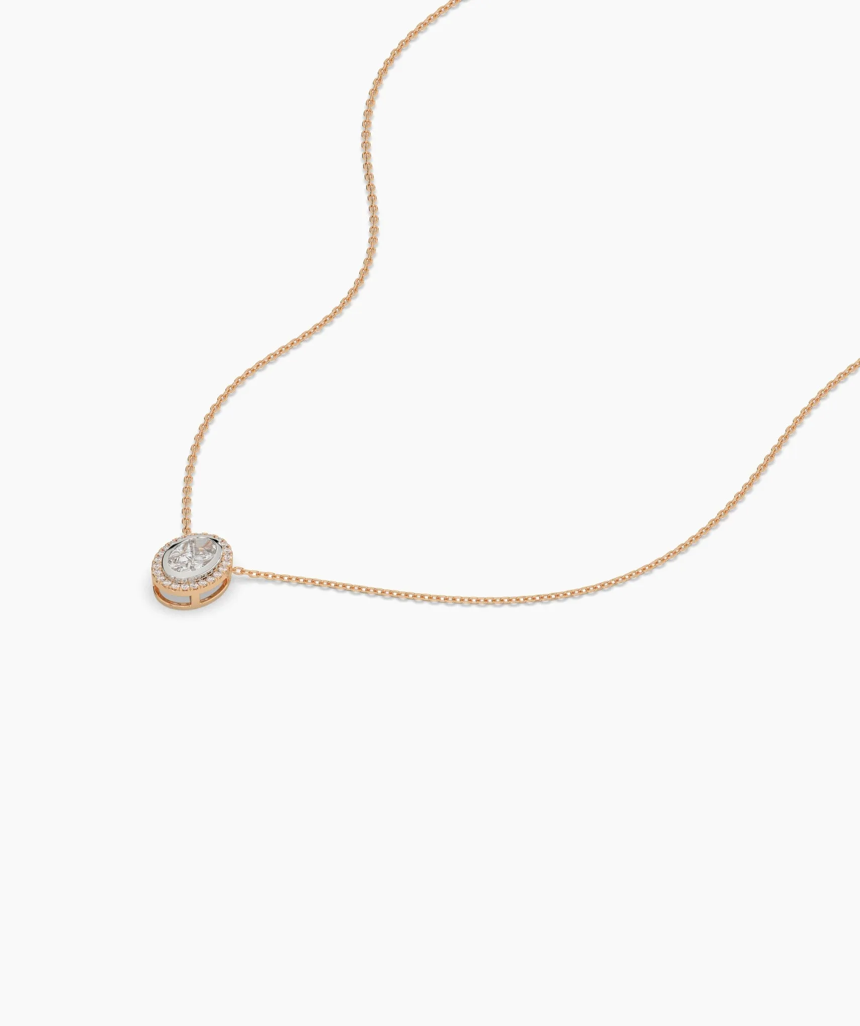 14K Gold Diamond Oval Halo Necklace