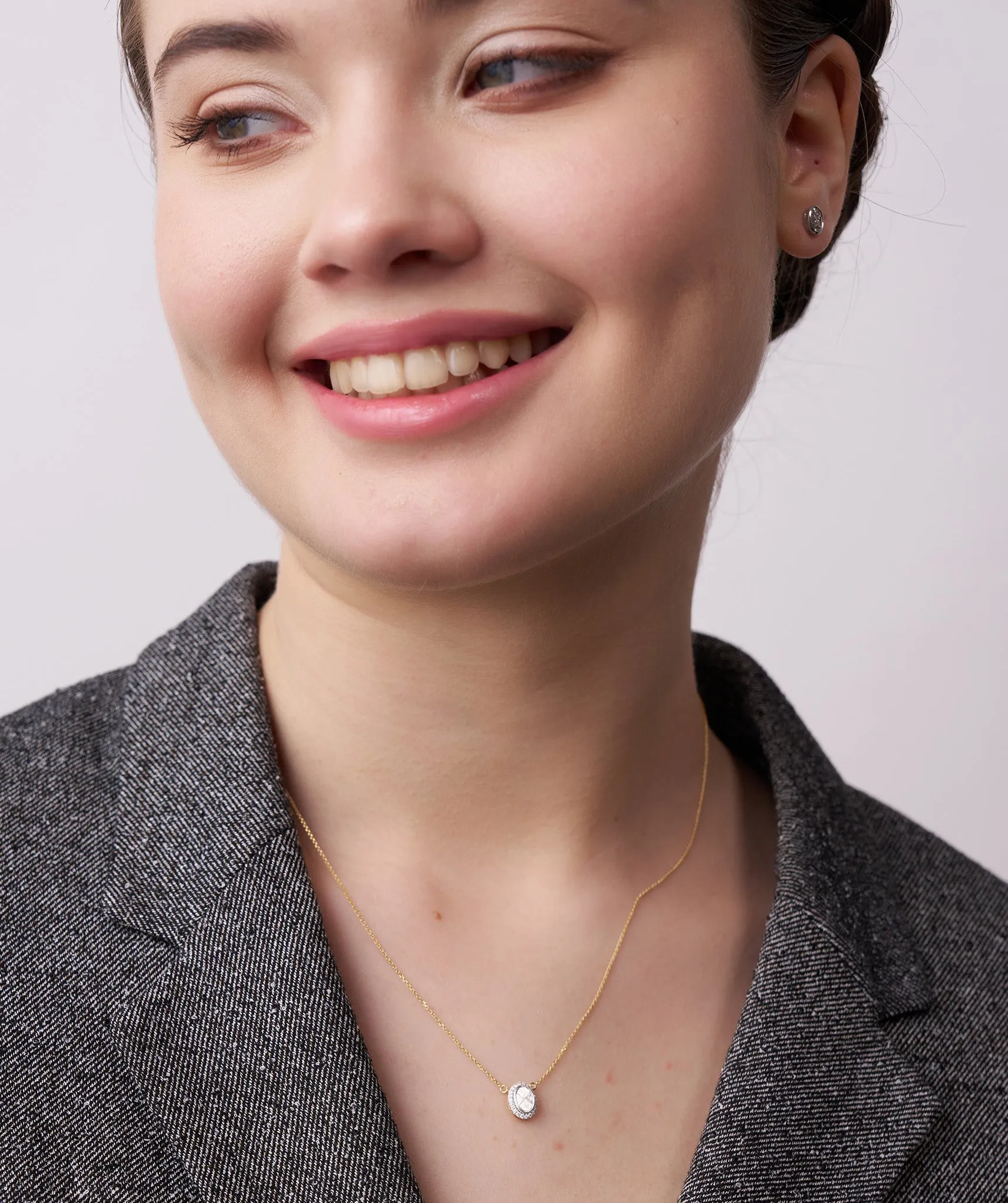 14K Gold Diamond Oval Halo Necklace