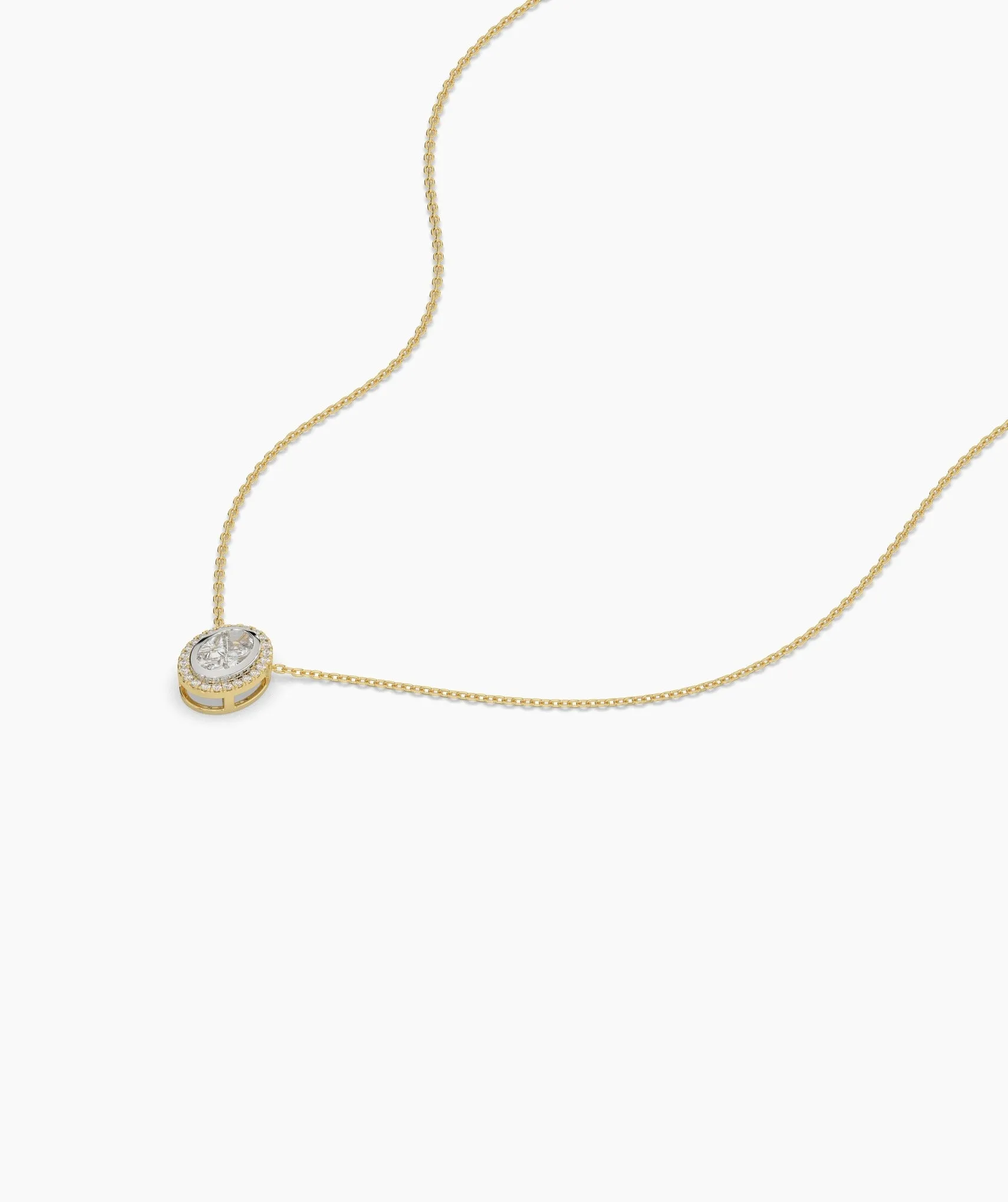14K Gold Diamond Oval Halo Necklace