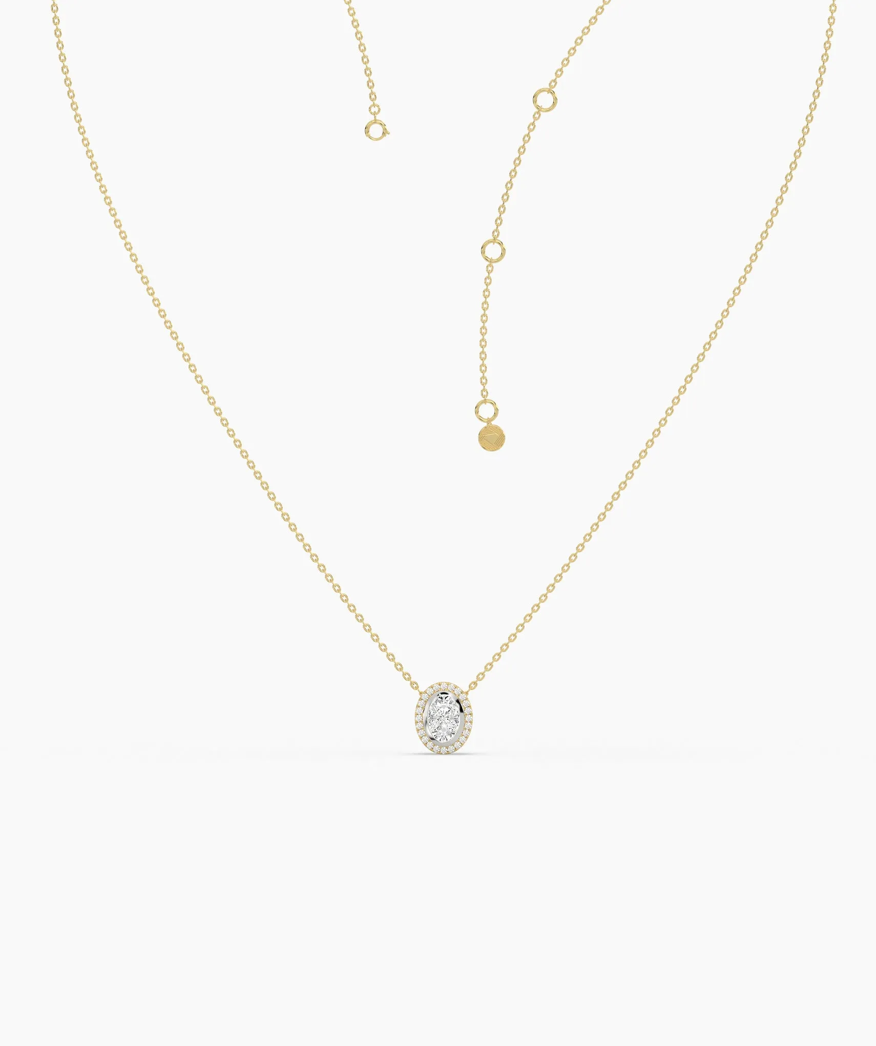 14K Gold Diamond Oval Halo Necklace