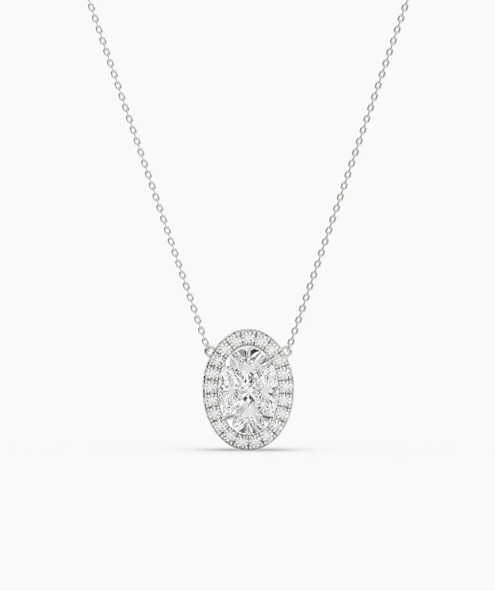 14K Gold Diamond Oval Halo Necklace