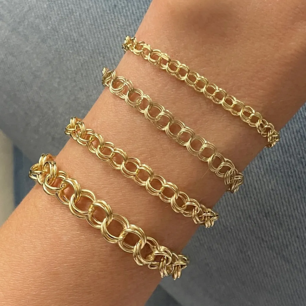14K Gold Double Link Charm Bracelet