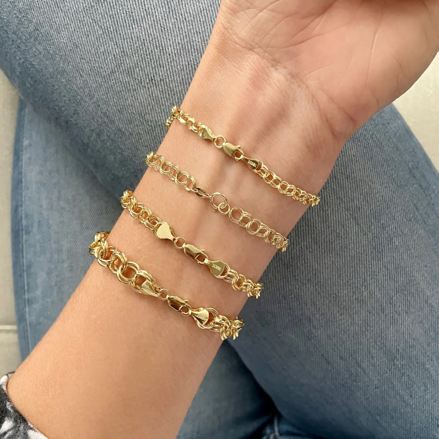 14K Gold Double Link Charm Bracelet