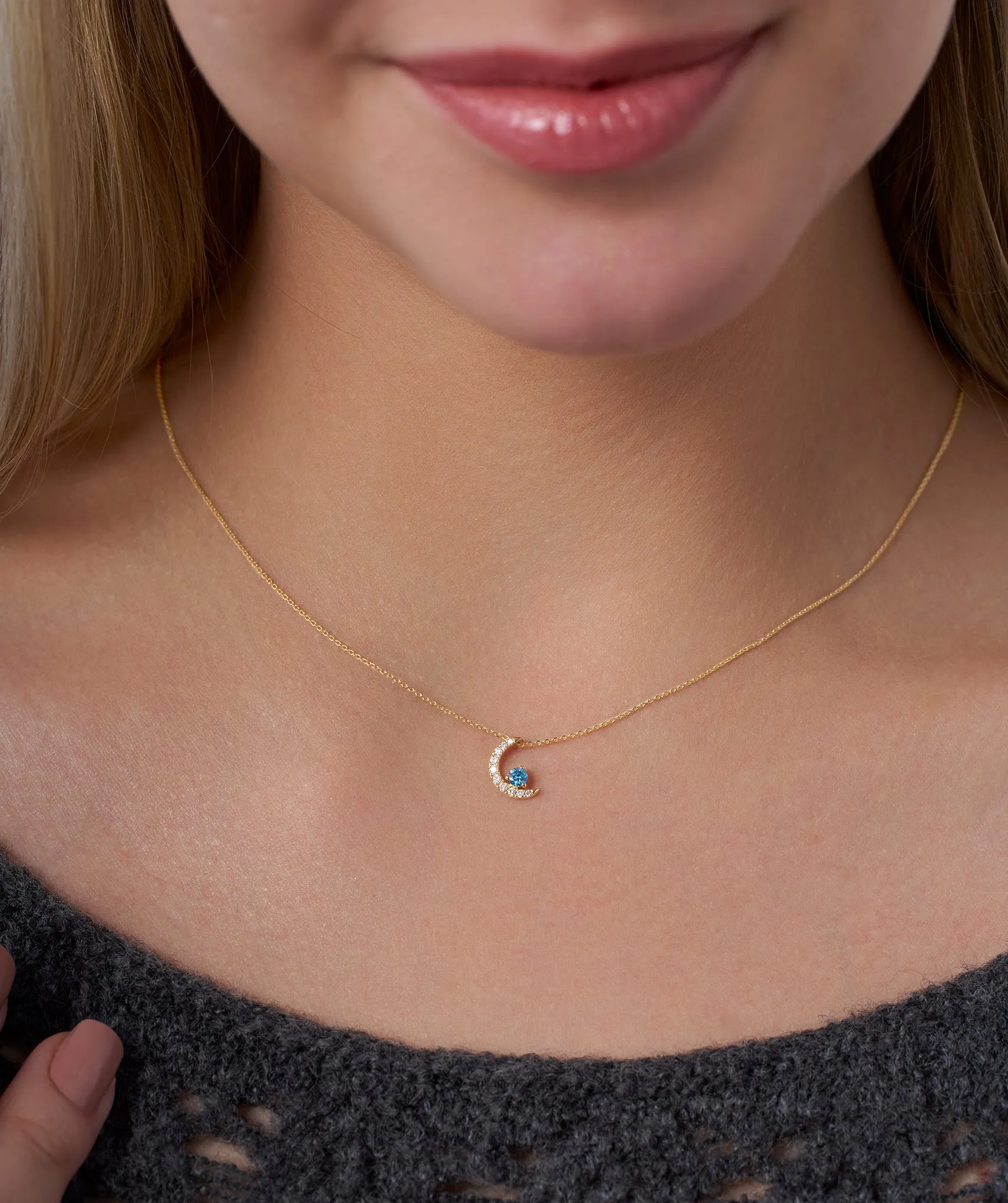 14K Gold Starry Moonlight Pendant