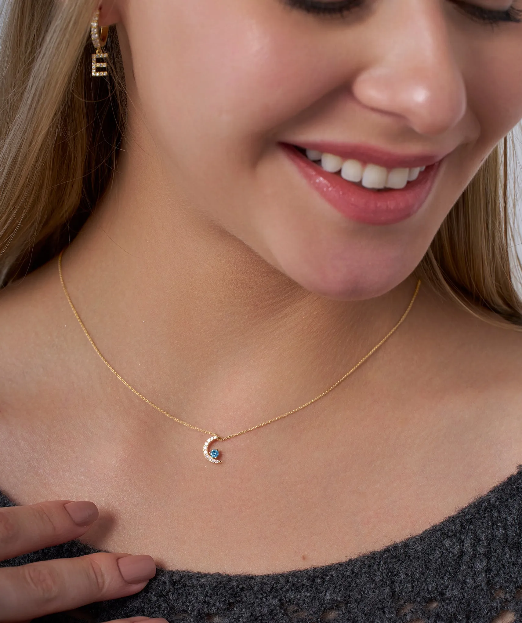 14K Gold Starry Moonlight Pendant