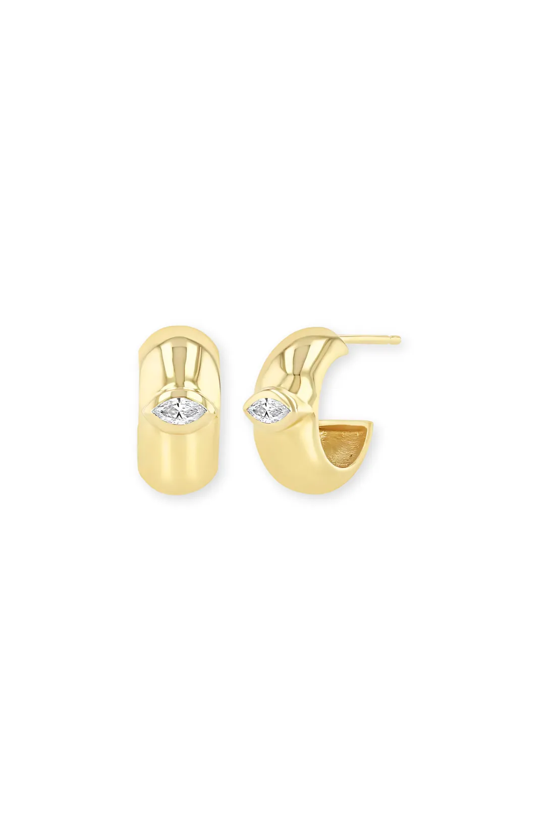 14k Marquise Diamond Wide Chubby Huggie Hoops