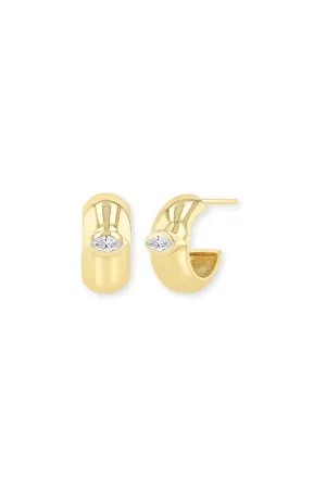 14k Marquise Diamond Wide Chubby Huggie Hoops