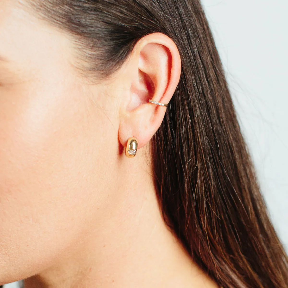 14k Pear Diamond Wide Chubby Huggie Hoops