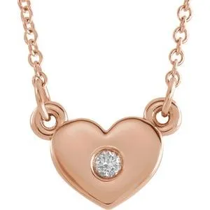 14K Rose .03 CTW Diamond Heart 16" Necklace