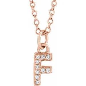 14K Rose .04 CTW Natural Diamond Petite Initial F 16-18" Necklace