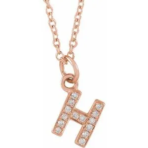 14K Rose .05 CTW Natural Diamond Petite Initial H 16-18" Necklace